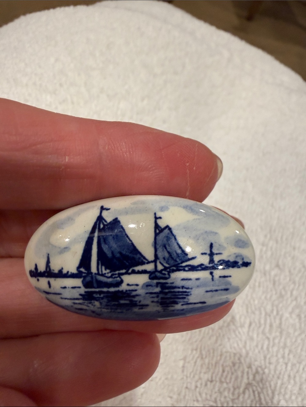 Hand-Painted Blue and White Sailboat Porcelain Accent - Brand